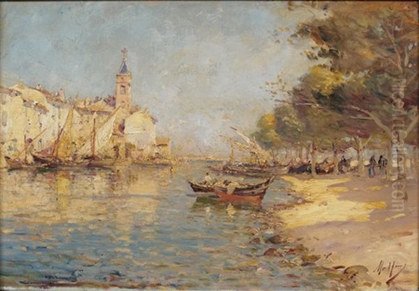 Barques De Peche Aux Martigues Oil Painting by Henri Malfroy-Savigny