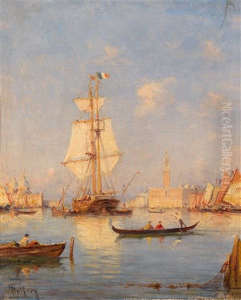 Venedig, Fischerboote Und Gondeln Vor Santa Maria Della Salute Oil Painting by Henri Malfroy-Savigny