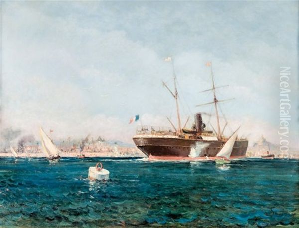 Bateaux A L'entree Du Port De Marseille Oil Painting by Henri Malfroy-Savigny