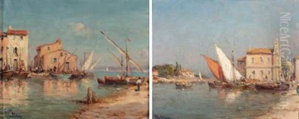 Les Martigues (pair) Oil Painting by Henri Malfroy-Savigny