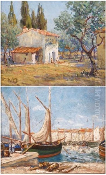 Les Martigues (+ Paysage Des Environs De La Ciotat; 2 Works) Oil Painting by Henri Malfroy-Savigny