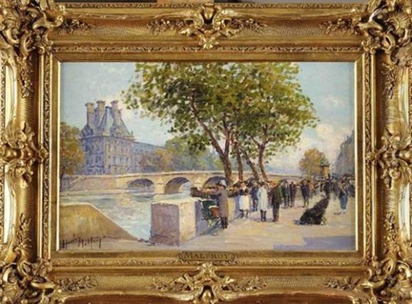 Les Bouquinistes Devant Le Pont Royal Et Le Pavillon De Flore Oil Painting by Henri Malfroy-Savigny