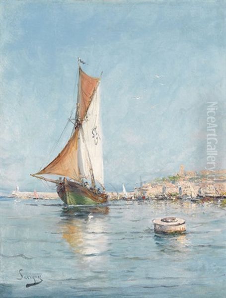 Sudfranzosische Hafenpartie Mit Segelboot Oil Painting by Henri Malfroy-Savigny