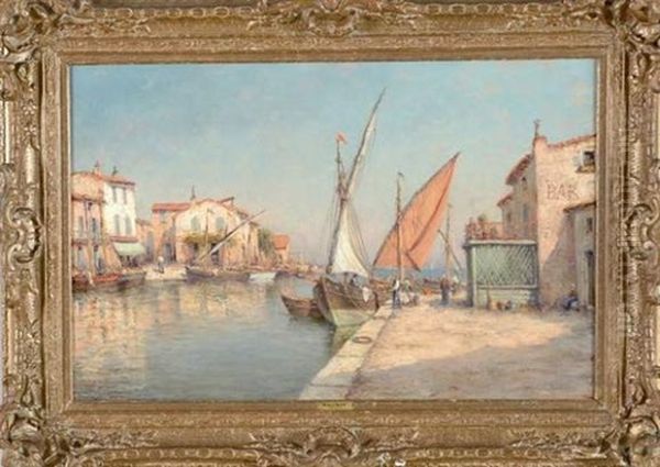 Voiliers Au Port Oil Painting by Henri Malfroy-Savigny