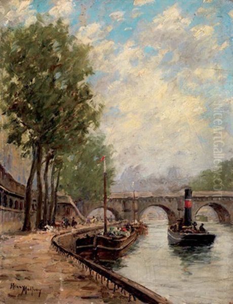 Bord De Quais De Seine Oil Painting by Henri Malfroy-Savigny