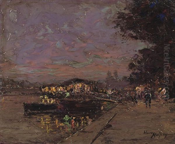 Along The Seine, Paris Oil Painting by Henri Malfroy-Savigny