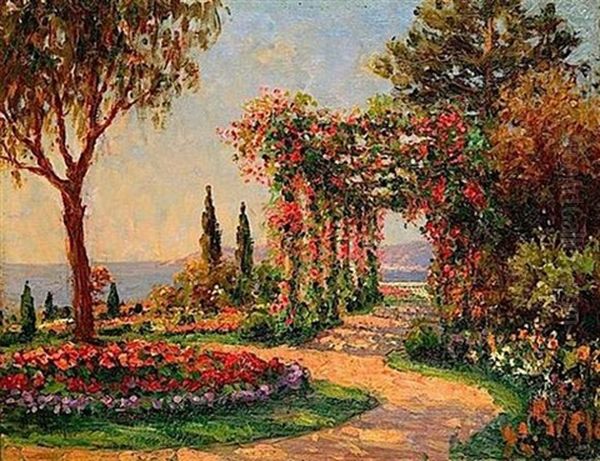 Terrasse Fleurie Sur La Mer Oil Painting by Henri Malfroy-Savigny