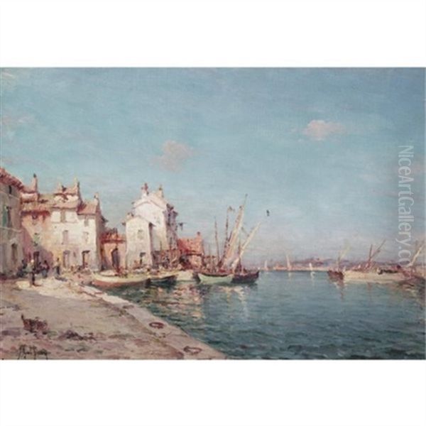 A Harbour Scene (+ The Fishermen; Pair) Oil Painting by Henri Malfroy-Savigny