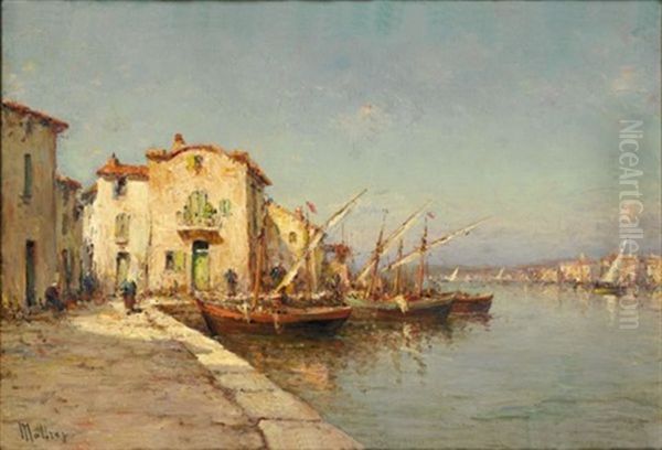 Harbour Scene Oil Painting by Henri Malfroy-Savigny