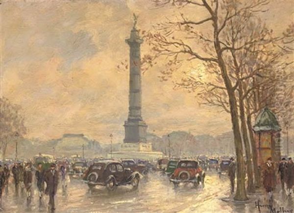 Place De La Bastille, Paris Oil Painting by Henri Malfroy-Savigny