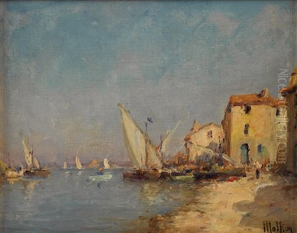 By The Sea Harbor Oil Painting by Henri Malfroy-Savigny