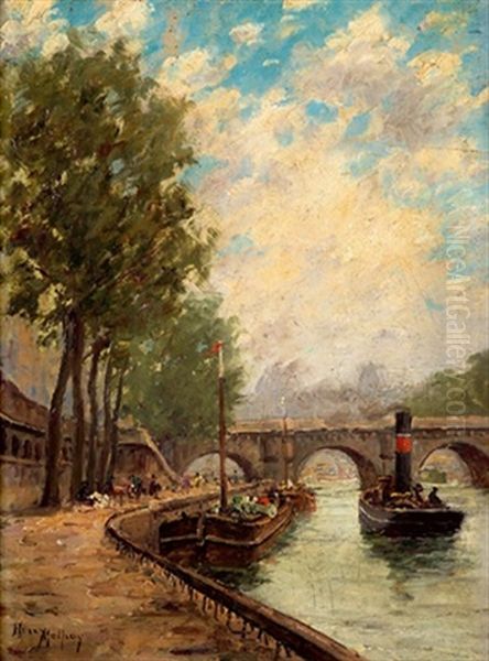 Vue Des Quais De Seine A Paris Oil Painting by Henri Malfroy-Savigny