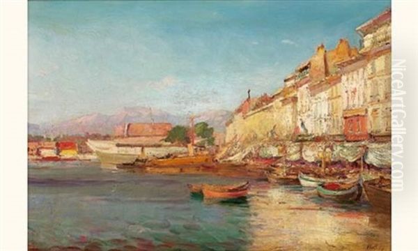 Vue Du Port De Martigues Oil Painting by Henri Malfroy-Savigny