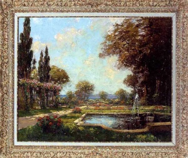 Fountain In A Summer Garden Oil Painting by Henri Malfroy-Savigny