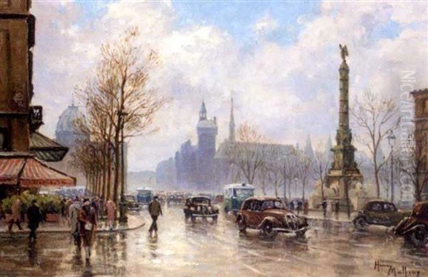 Place Du Chatelet, Paris Oil Painting by Henri Malfroy-Savigny