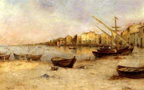 Havneparti Fra Martiques Oil Painting by Henri Malfroy-Savigny