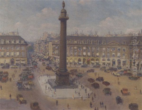 View Of The Place Vendome, Paris Oil Painting by Henri Malfroy-Savigny