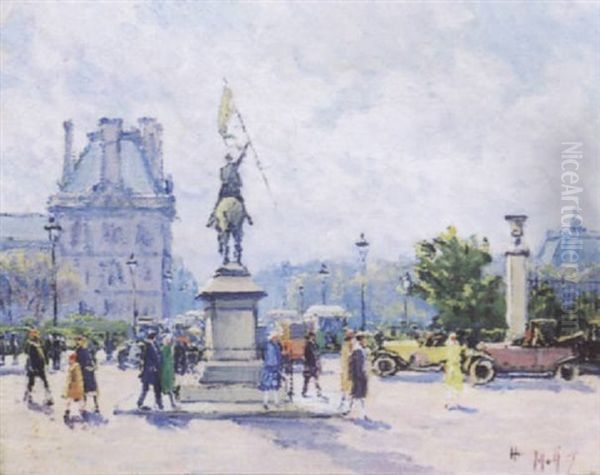 La Place Jeanne D'arc Animee Oil Painting by Henri Malfroy-Savigny