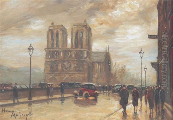 Quai St.-michel Avec Notre Dame Oil Painting by Henri Malfroy-Savigny