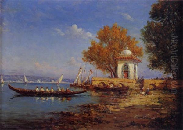 Sur Les Berges Du Bosphore Oil Painting by Henri Malfroy-Savigny