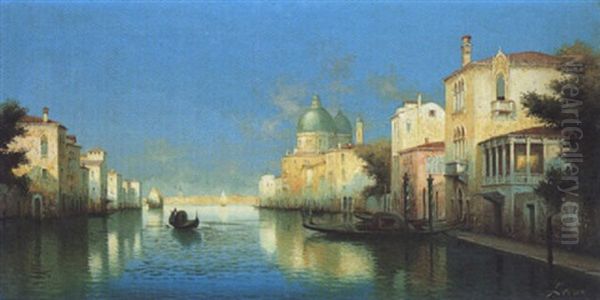 Le Grand Canal Avec La Basilique Santa Maria De La Salute, Venise Oil Painting by Henri Malfroy-Savigny