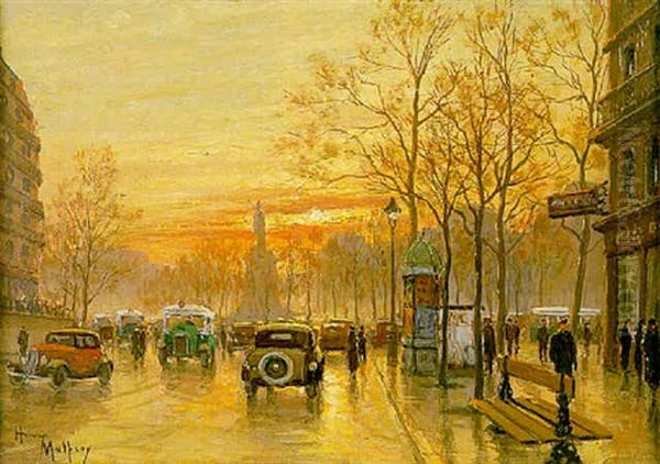 Scene Animee Rue Royale A Paris Oil Painting by Henri Malfroy-Savigny