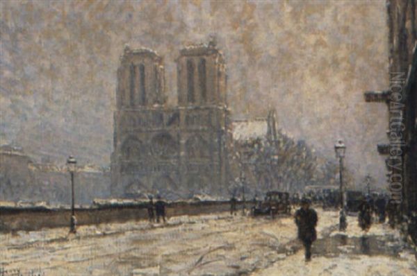 Notre-dame Under Snow, Paris Oil Painting by Henri Malfroy-Savigny