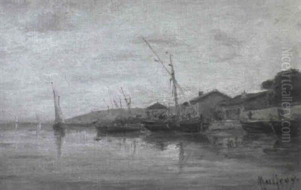 Kustenpartie Mit Segelbooten In Der Abenddammerung Oil Painting by Henri Malfroy-Savigny