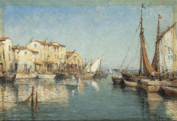 Ansicht Einer Mediterranen Hafenstadt Oil Painting by Henri Malfroy-Savigny