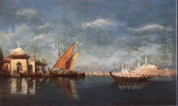 Voiliers Et Caiques Sur Le Bosphore Oil Painting by Henri Malfroy-Savigny