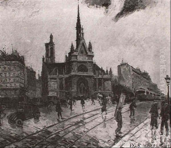 Paris Notre-dame, Jour De Pluie Oil Painting by Henri Malfroy-Savigny