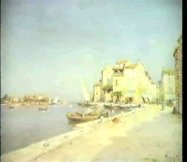 Belebter Quai In Martigues Oil Painting by Henri Malfroy-Savigny