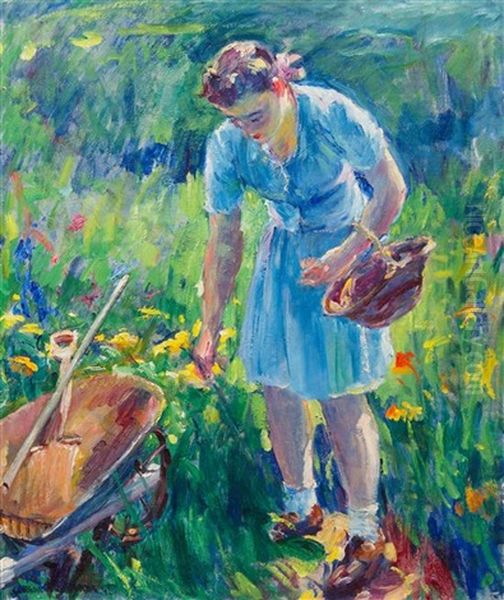 Garden Girl Oil Painting by William Malherbe