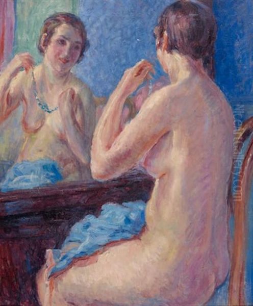 Jeune Femme Au Miroir Oil Painting by William Malherbe