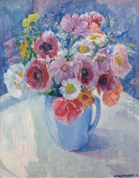 Fleurs Dans Un Pichet Bleu Oil Painting by William Malherbe