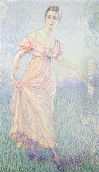 Portrait Of A Lady In A Pink Dress Oil Painting by William Malherbe