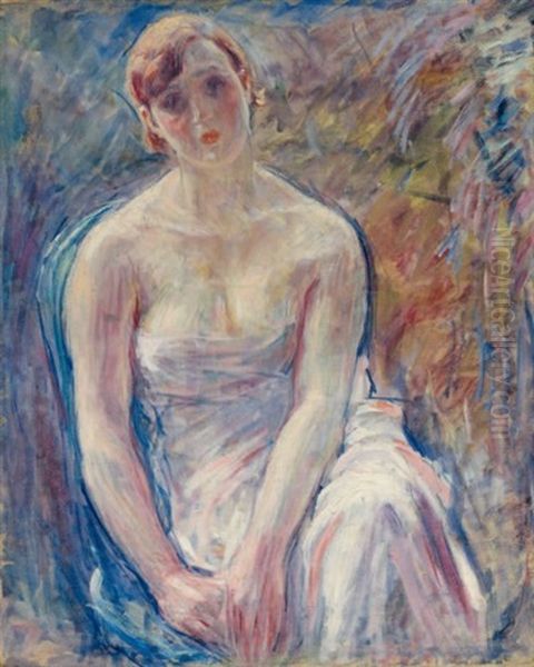 Femme Assise A La Robe Blanche Oil Painting by William Malherbe