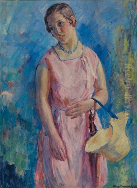 Girl Pink Dress Oil Painting by William Malherbe