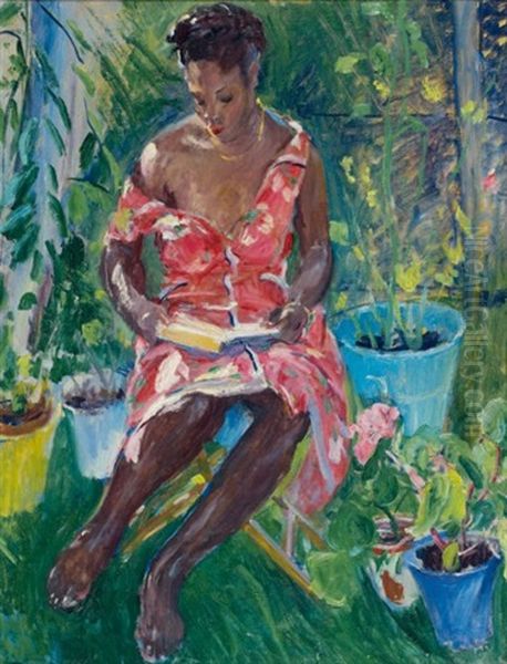 Lady Reading U Garden, California Oil Painting by William Malherbe