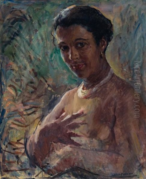 Nude Bust Of Negro Oil Painting by William Malherbe