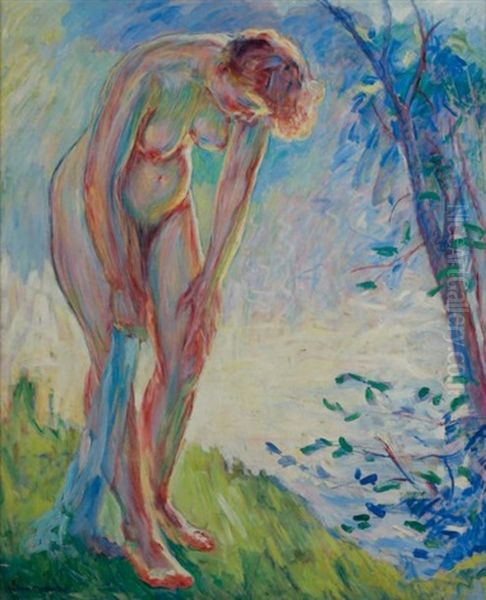 Nude Bather Oil Painting by William Malherbe