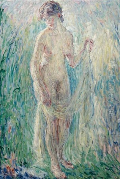 Standing Nude, Yellow Dress Oil Painting by William Malherbe