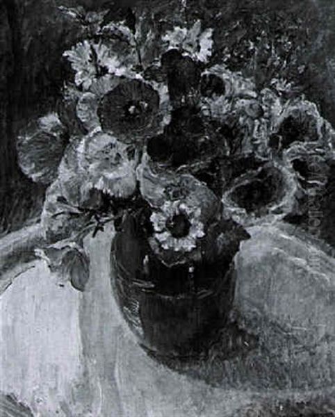 Flowers In A Blue Vase Oil Painting by William Malherbe