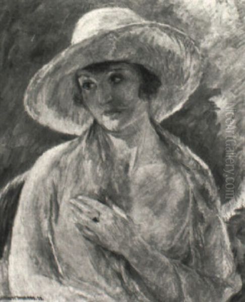 Woman In Hat Oil Painting by William Malherbe