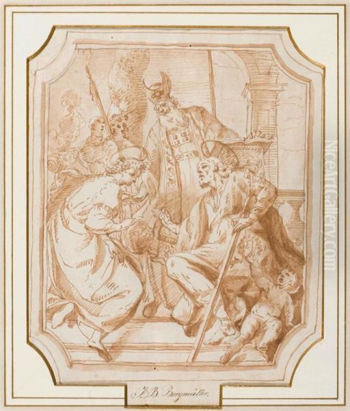 St. Catherine, St. Januarius And St. Peter. Oil Painting by Johann Baptiste Bergmuller