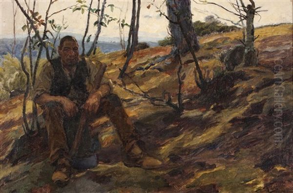 Waiting For Lunch/the Woodcutter Oil Painting by Jose Vital Branco Malhoa