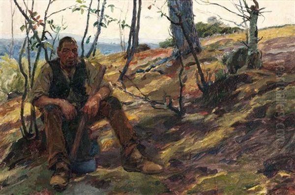 The Resting Woodcutter Oil Painting by Jose Vital Branco Malhoa