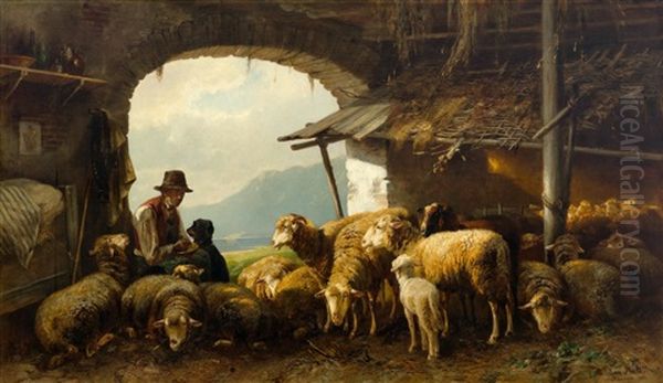 Mittagsrast In Der Scheune Oil Painting by Christian Friedrich Mali