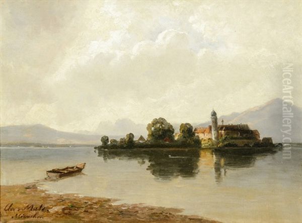 Am Chiemsee. Blick Auf Die Fraueninsel Mit Dem Kloster Frauenworth Oil Painting by Christian Friedrich Mali