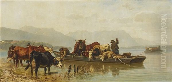 Crossing With Shepherds And Herd Oil Painting by Christian Friedrich Mali